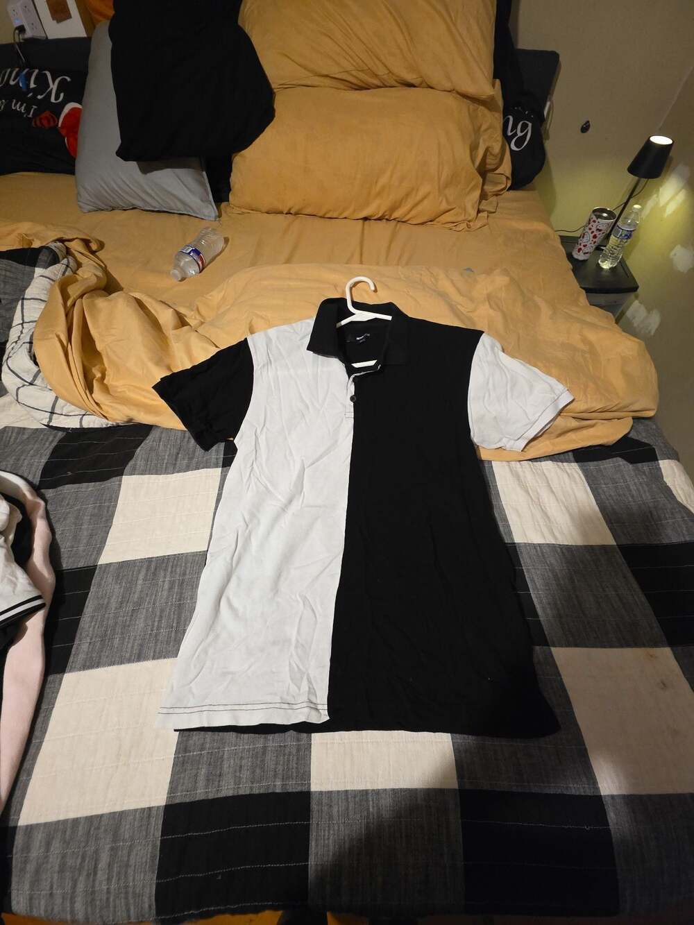 NOVAMEN Black and White Color Block Short Sleeve Polo Shirt Medium